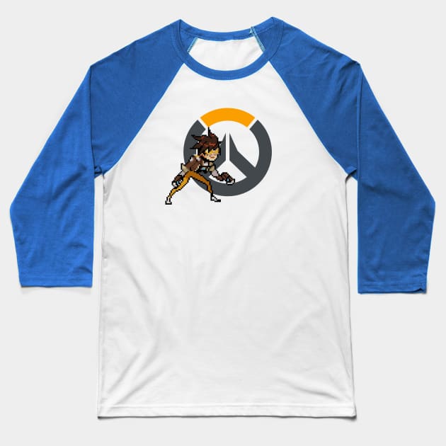 Overwatch - 16-Bit Tracer W/ Logo Baseball T-Shirt by wyckedguitarist